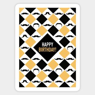 Happy Birthday! Mustaches Black & Yellow Sticker